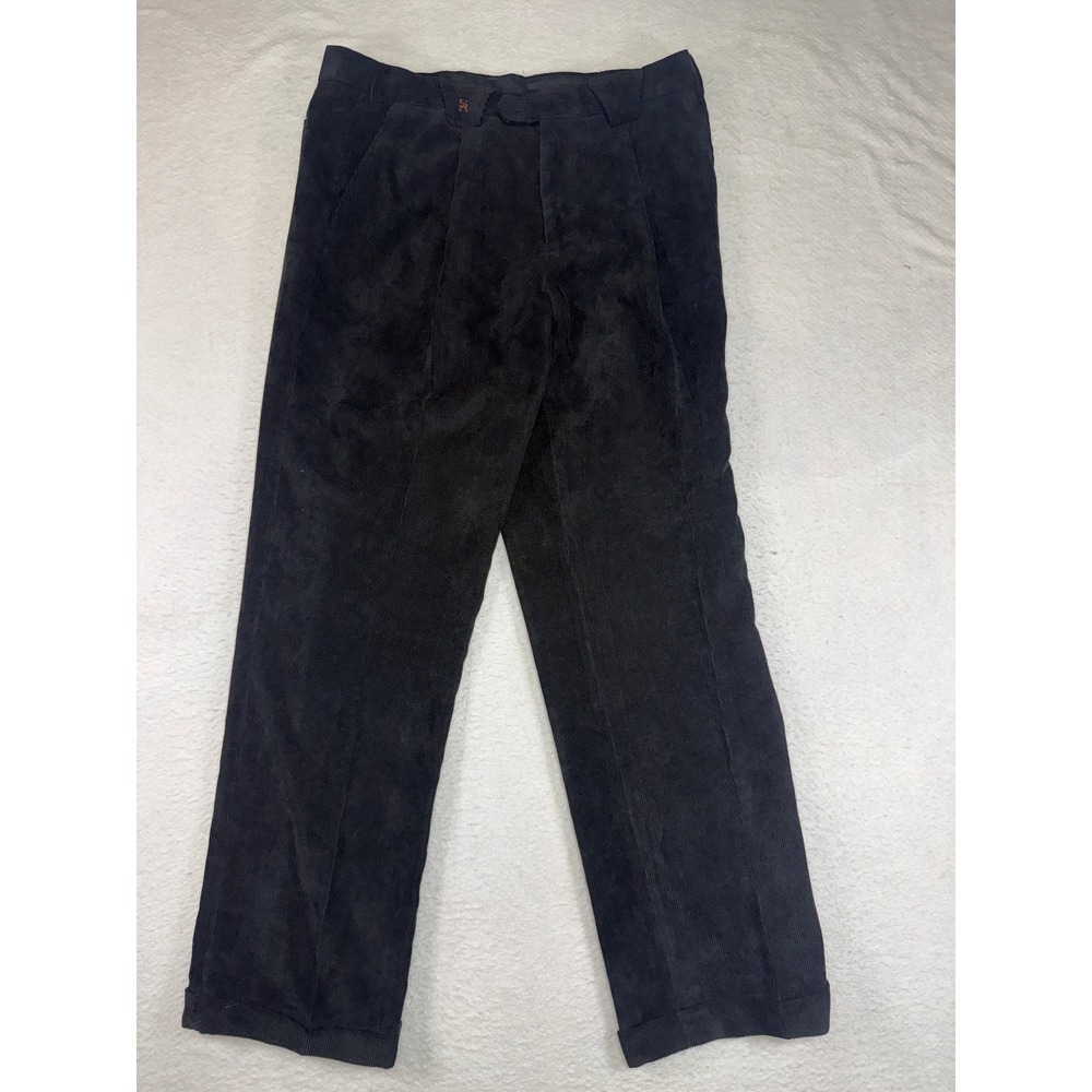 Stacy Adams Mens Black Corduroy Pleated Cuffed Dress Pants Trousers Size 36x30